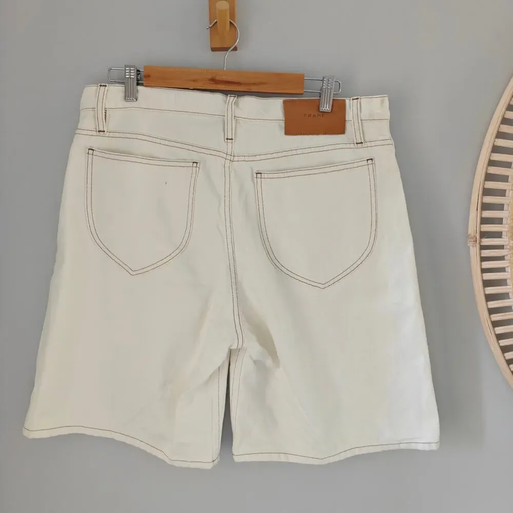 NWT FRAME Le Italien Bermuda Denim Shorts Blanc Cream Size 32 $288